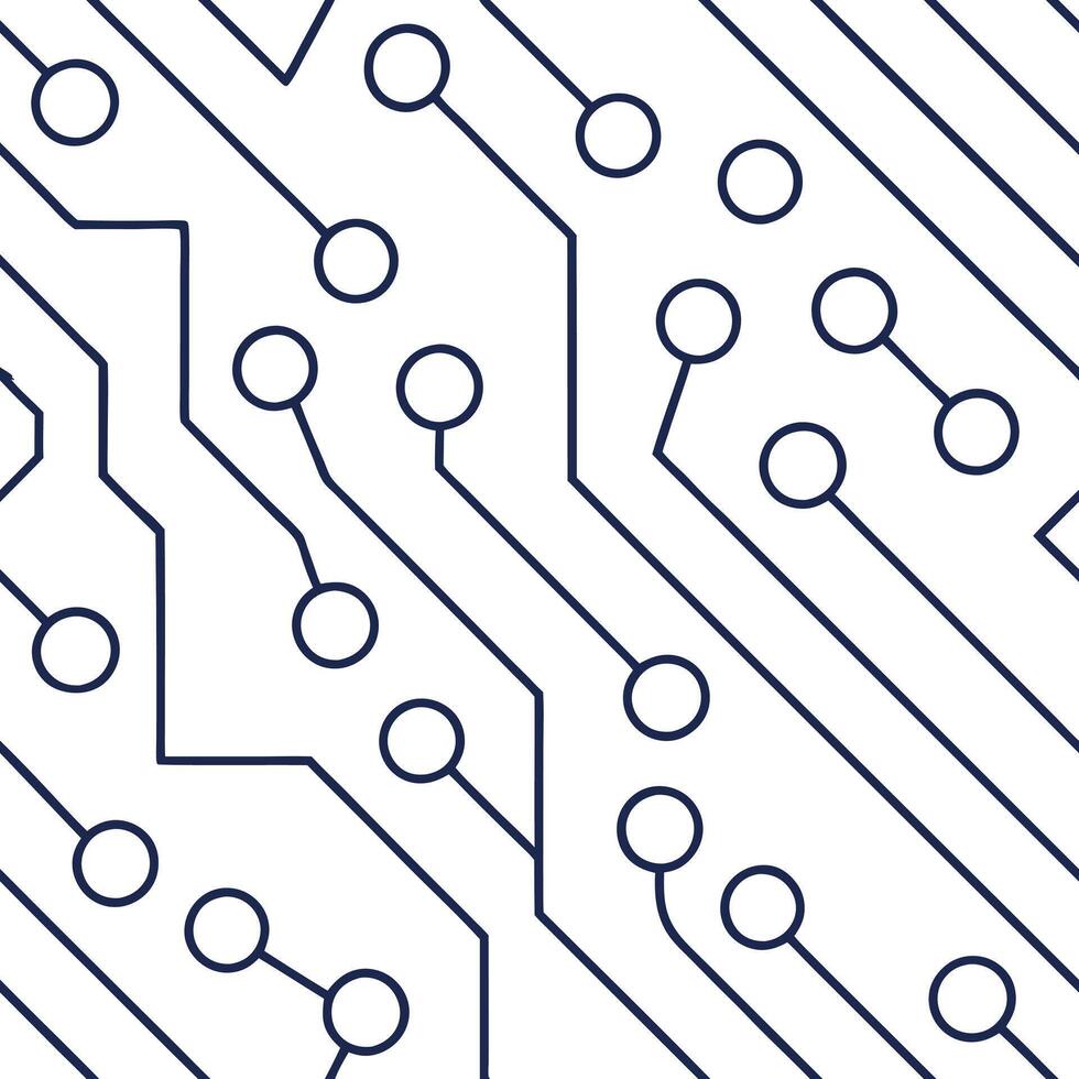Create minimal circuit geometry overlapping clean white planes forming continuous pattern for packaging or print Clean vector