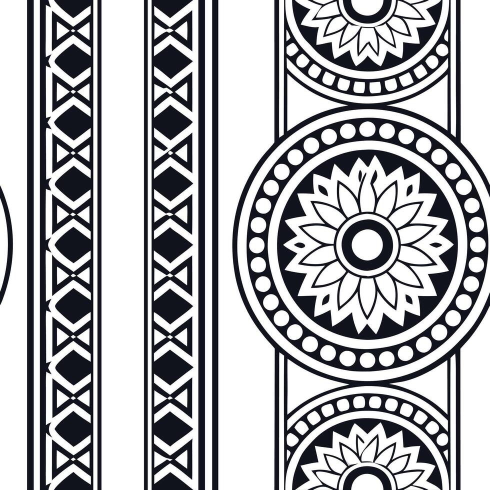 Create intricate seamless tile patterns with ethnic borders incorporating regional designs and isolated white balance for minimalistic yet cultural visuals Clean vector