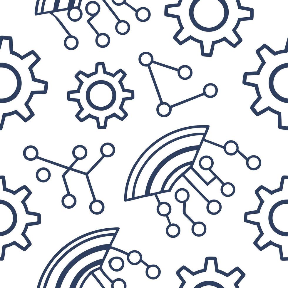 Create seamless patterns based on technology and futuristic elements like circuits and AI for clean isolated white background designs Clean vector