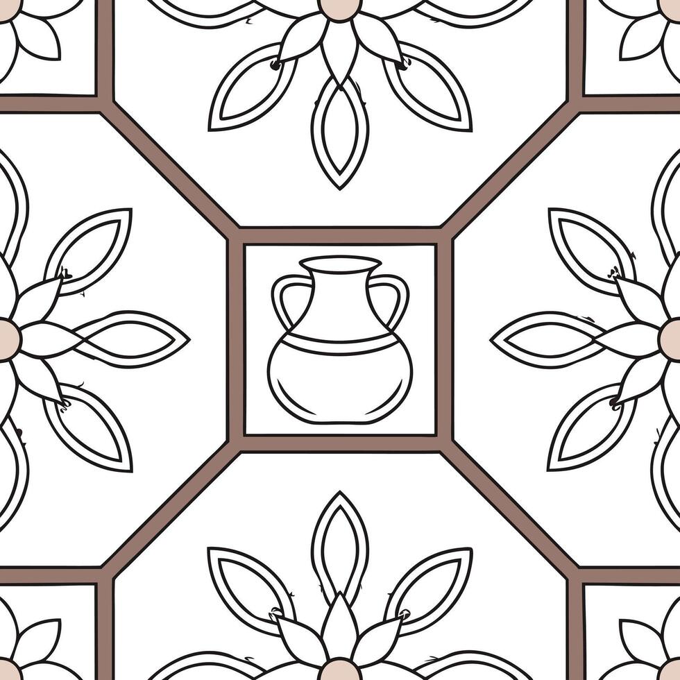 Create seamless tile designs using traditional craft elements such as pottery and weaving with neutral colors and white space for minimalist modern decor Clean vector