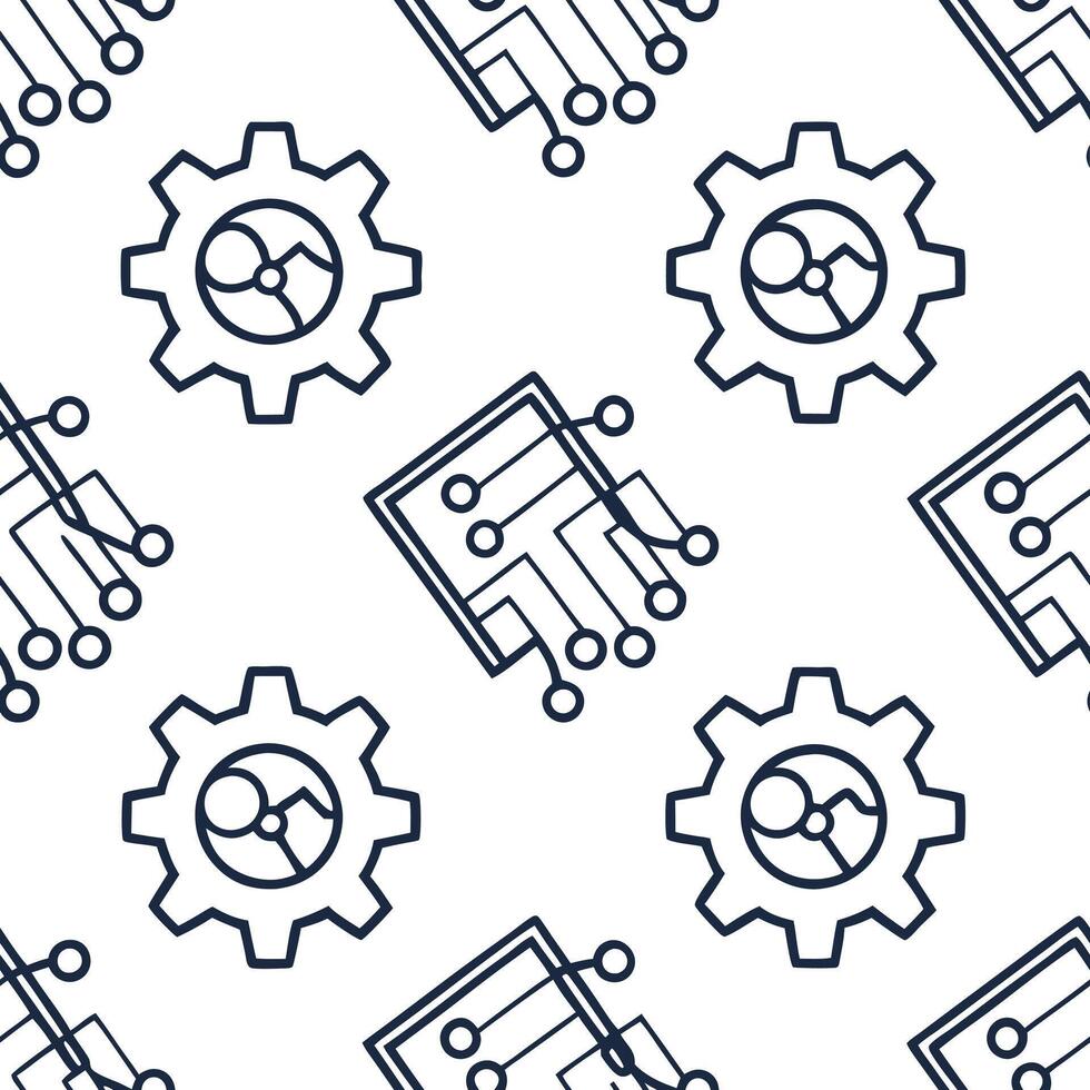 Create seamless tile patterns with stylized circuit board graphics and geometric digital elements using isolated white backgrounds for modern tech design Clean vector