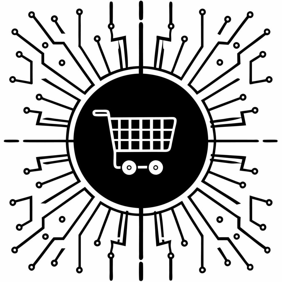 Cyber Monday shopping cart surrounded by glowing data streams Clean vector