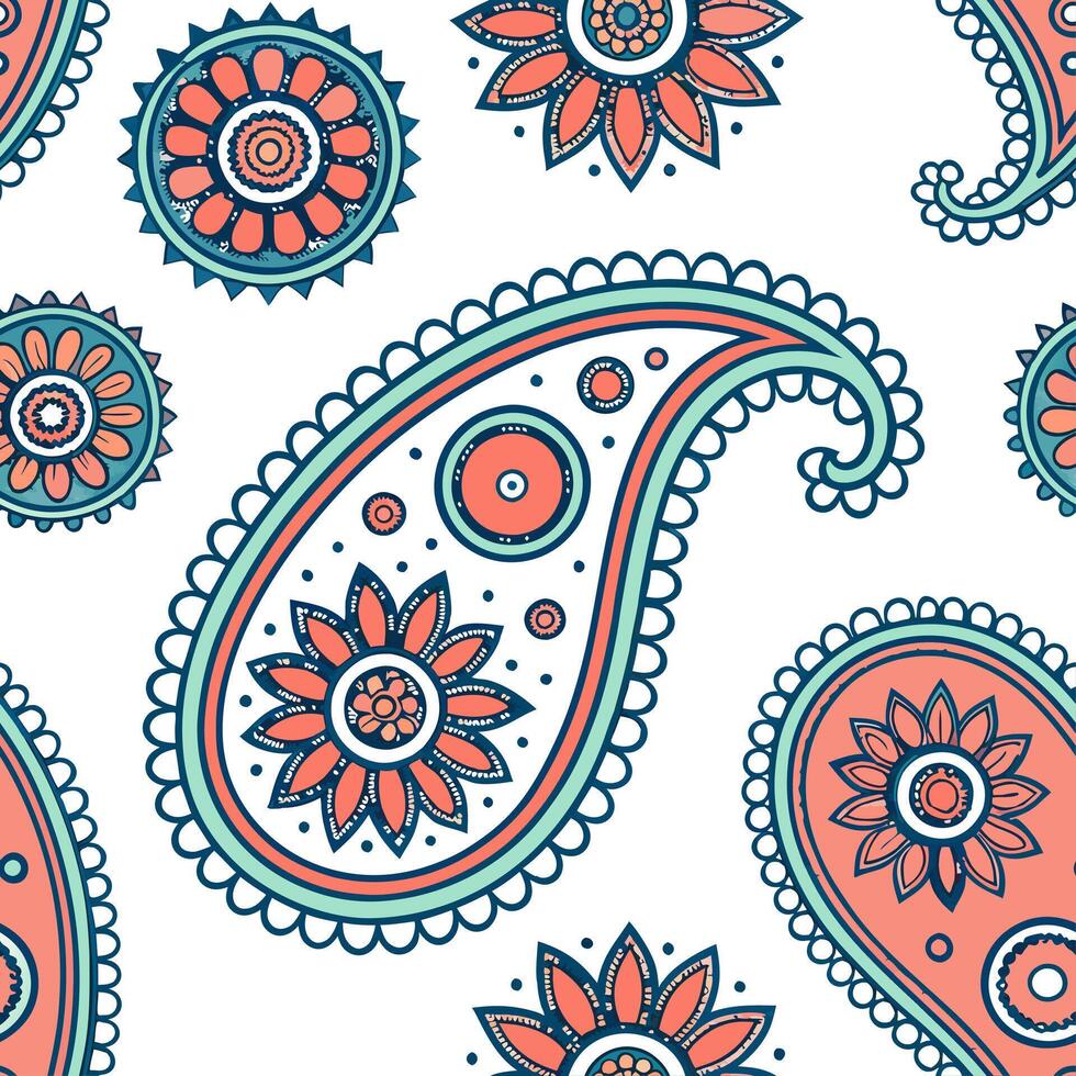 Design a seamless tile pattern using traditional Indian decorations including paisley mandalas and vibrant motifs Clean Set 2 vector