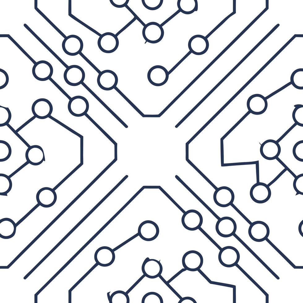 Design seamless tile patterns with digital circuit board elements and abstract binary codes on isolated white for ultra modern tech branding Clean vector