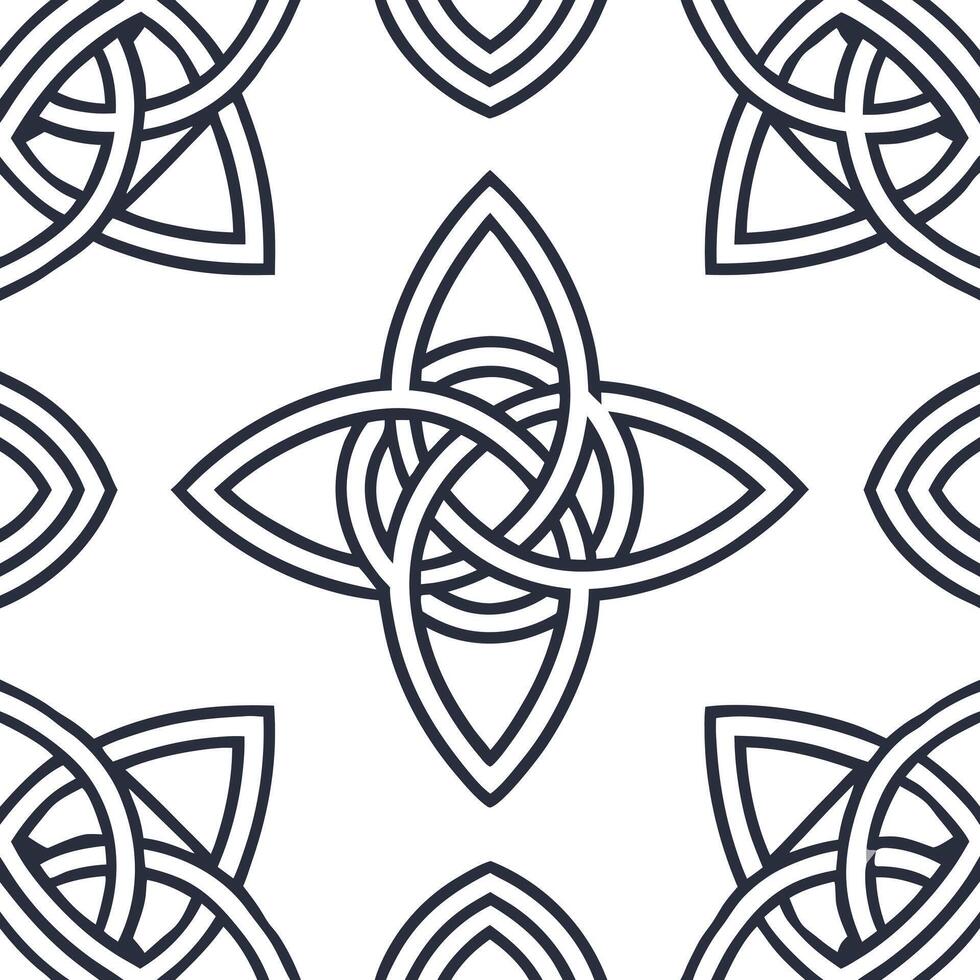 Develop a seamless tile pattern based on Celtic symbols and icons incorporating intricate knots and geometric elements for a modern cohesive design Clean vector