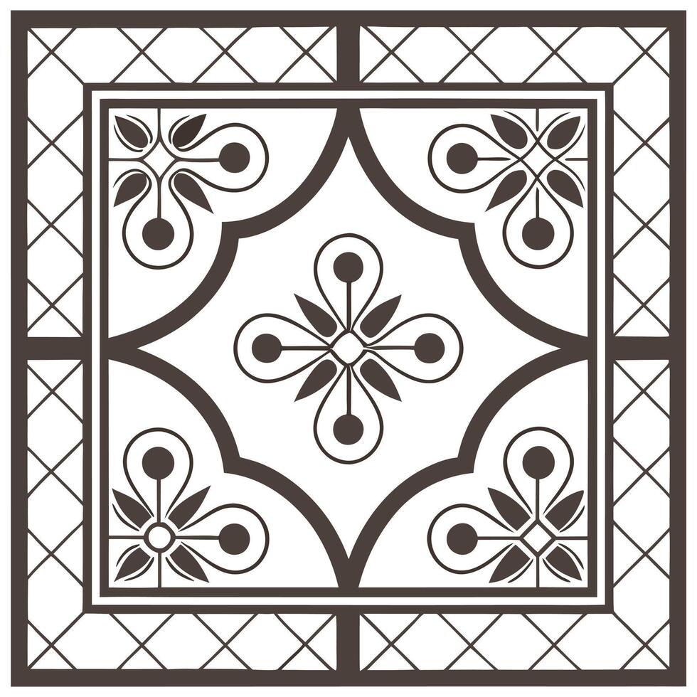 Develop a seamless pattern featuring antique frames sophisticated tile layouts ornate curls decorative elegance Clean vector