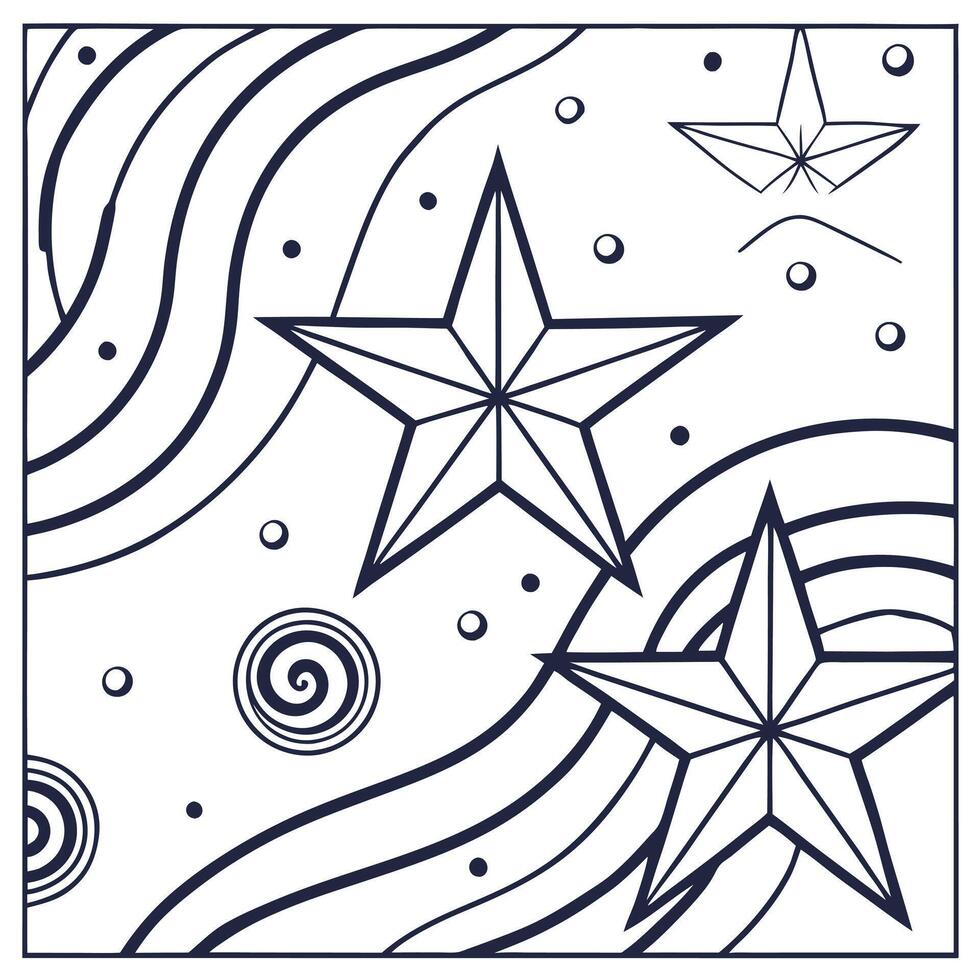 Develop seamless patterns featuring minimalistic star fields cosmic illusions and bold lines with isolated white for cinematic brand expansions Clean vector