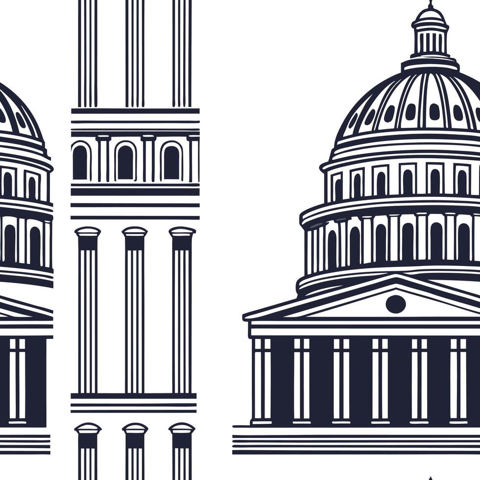 Develop seamless tile designs based on cultural architecture featuring detailed facades iconic columns and ample white space for modern style Clean vector