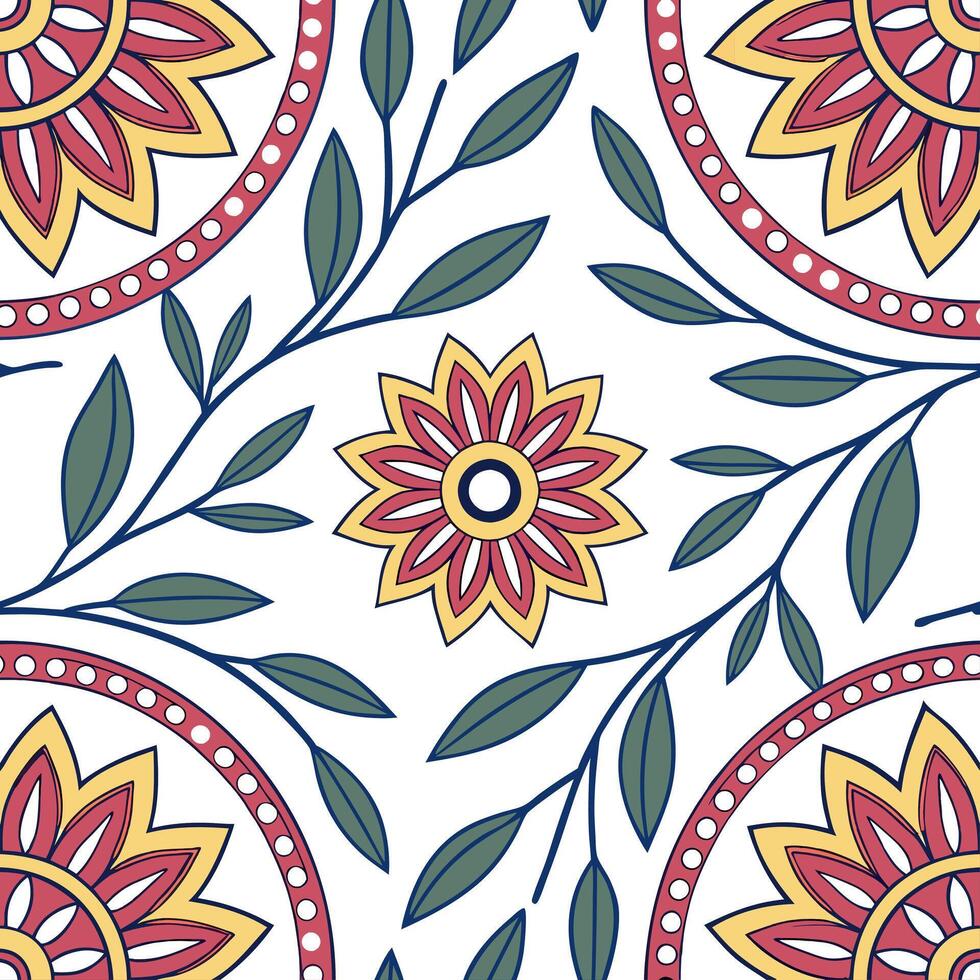 Develop seamless tile pattern using the intricate patterns and bright colors of Filipino traditional textiles highlighting natural and geometric designs Clean vector