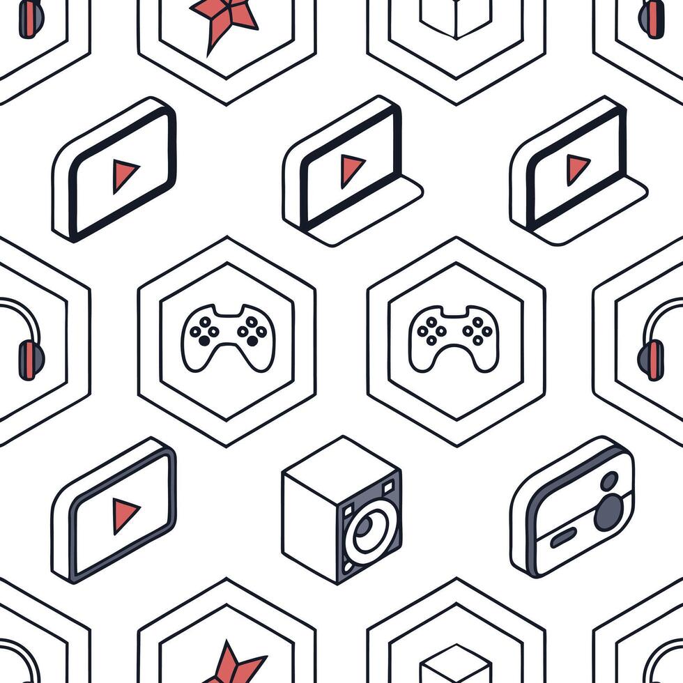 Devise isometric inspired tile patterns merging 3D effect tech icons and crisp white fields suitable for progressive brand campaigns or creative ads Clean vector