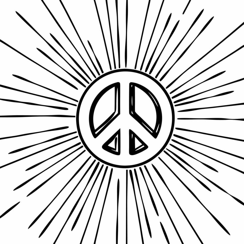 Digital glowing peace sign with abstract light burst symbolizing peace and equality Clean vector