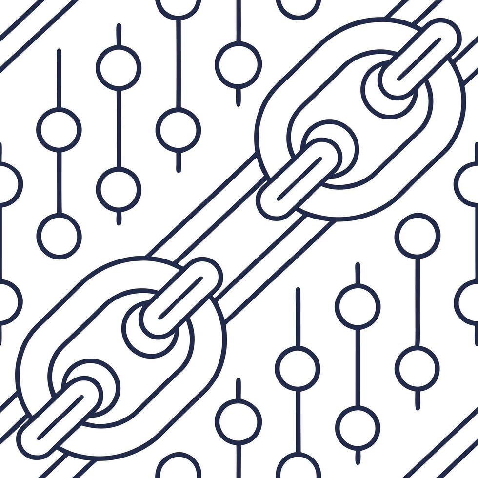 Digital network seamless pattern with engineered binary codes and schematic data links interlaced in modular tile format isolated white balance hyper modern design Clean vector