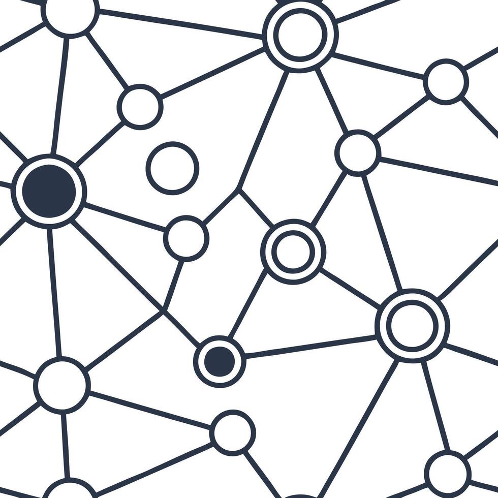 Digital network seamless pattern with modular circuit nodes and radiant data highways forming a futuristic digital mesh within tiled layout isolated white balance Clean vector