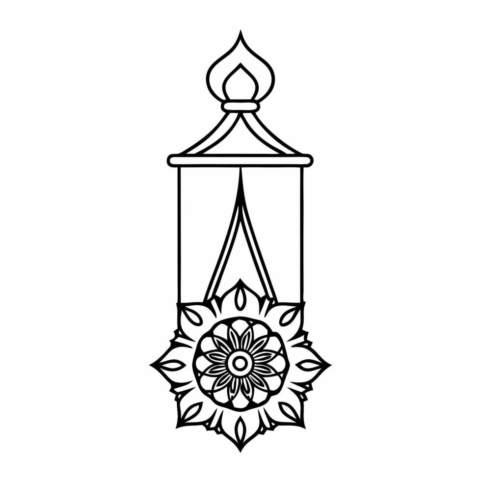 Diwali lantern and diya with floating mandala patterns isolated on white background Clean vector