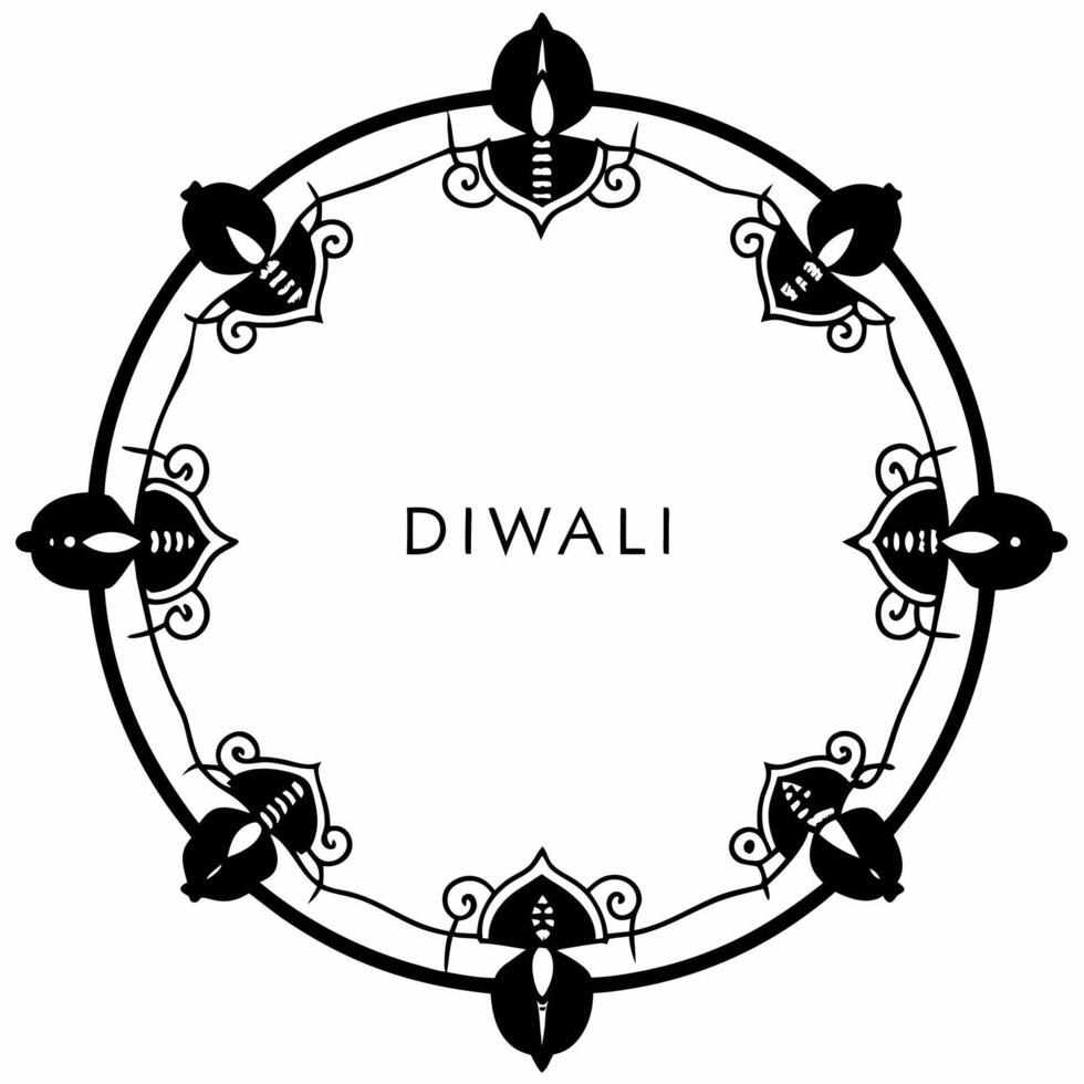 Diwali lanterns and floating diya border frame with joyful wording offering vibrant copy space in the center Clean vector