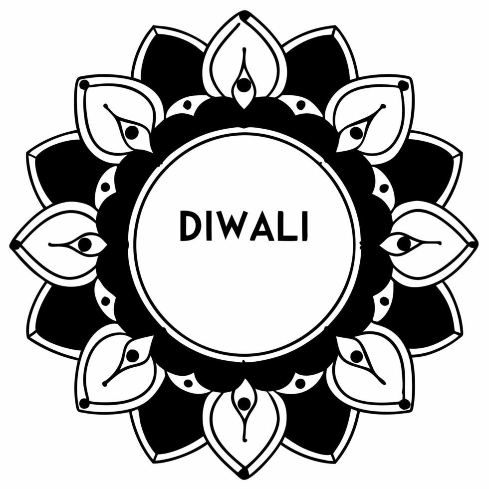 Diwali lanterns and peacock feathers border frame with traditional wording providing elegant copy space in the center Clean vector