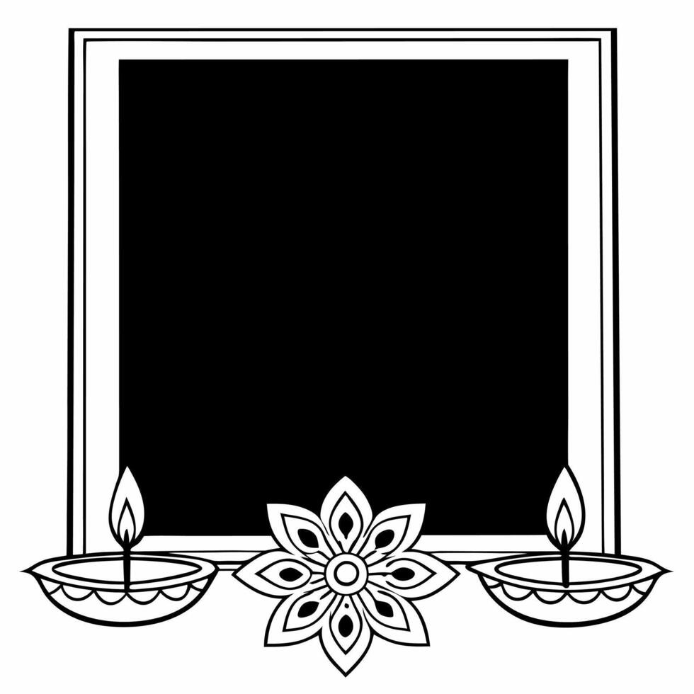 Diya Lamp and Rangoli Border with Copy Space Clean Set 2 vector
