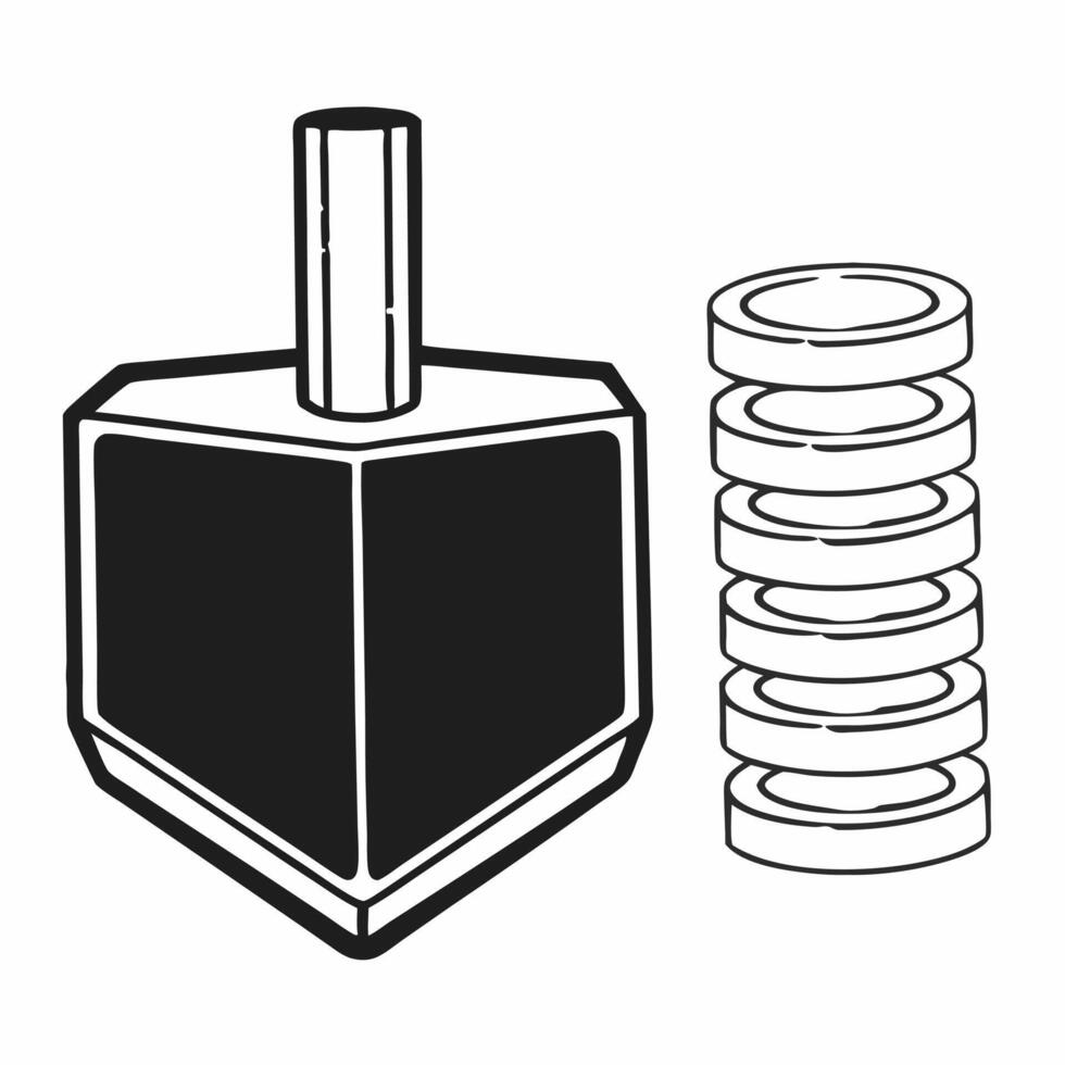 Dreidel and gelt coins suspended in gravity free mid air white background Clean vector