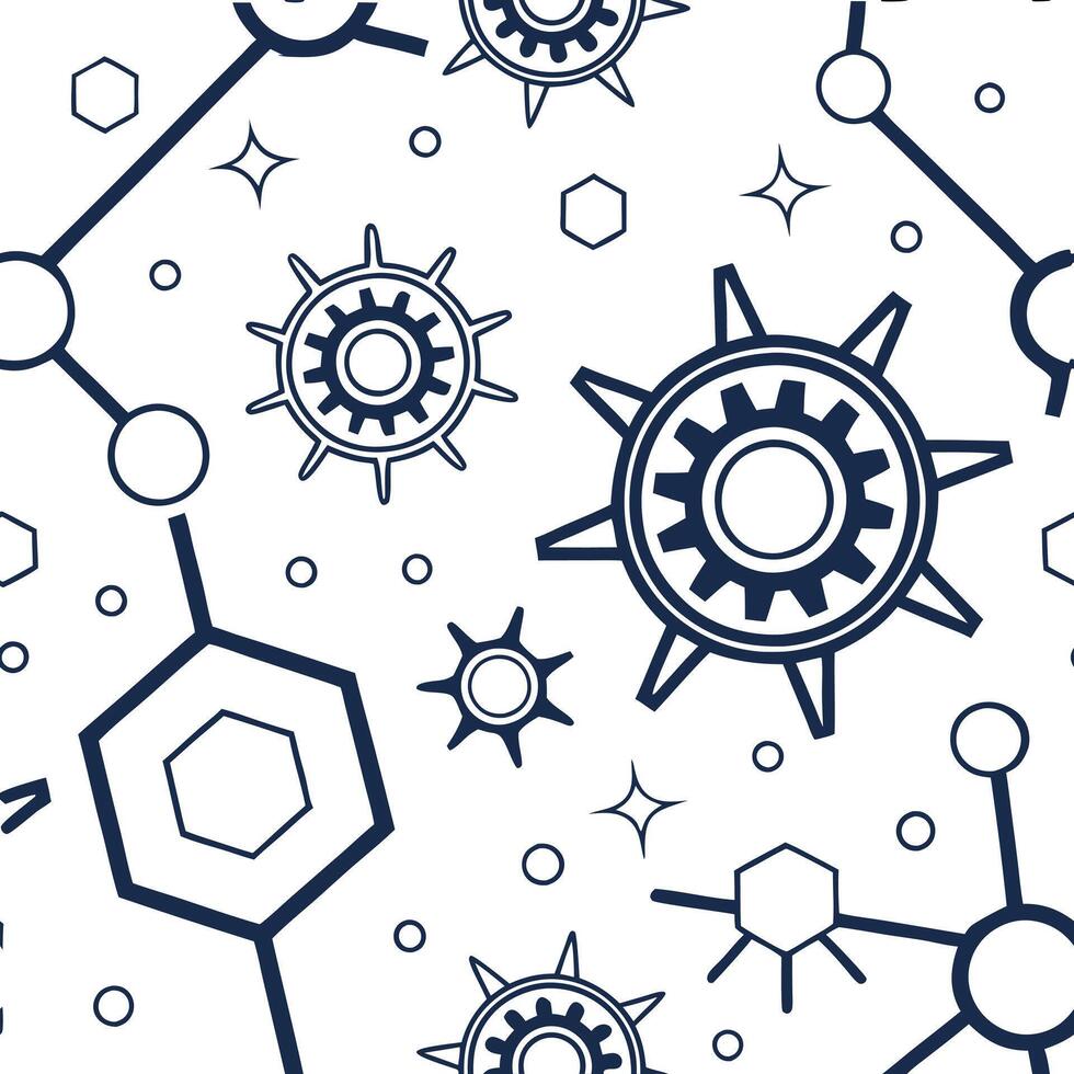 Dynamic seamless tile pattern with abstract futuristic symbols and glowing elements forming a modern high tech environment with digital energy Clean vector