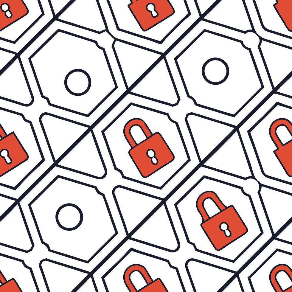 Dynamic seamless pattern featuring vibrant cyber elements arranged in interconnected tiled arrays with isolated whitebalance for cuttingedge impact Clean vector