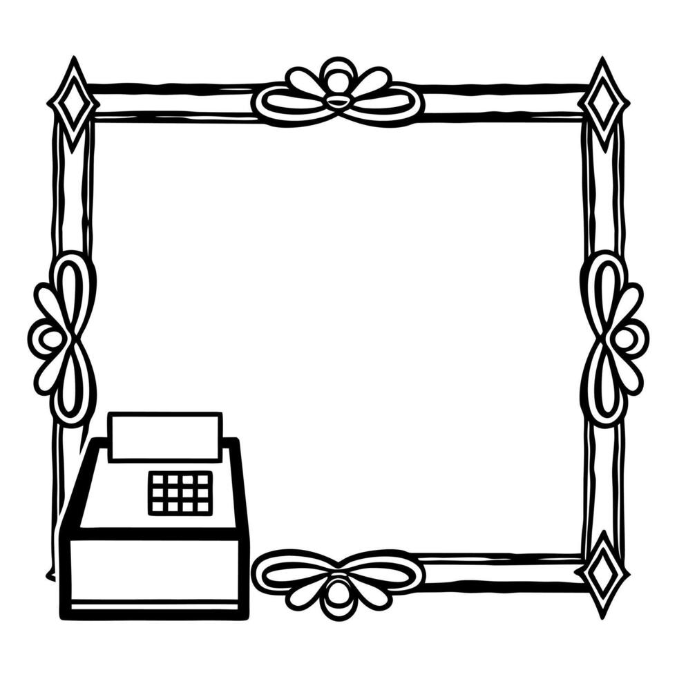 Elegant Border Frame with Cash Register and Price Tag Clean vector