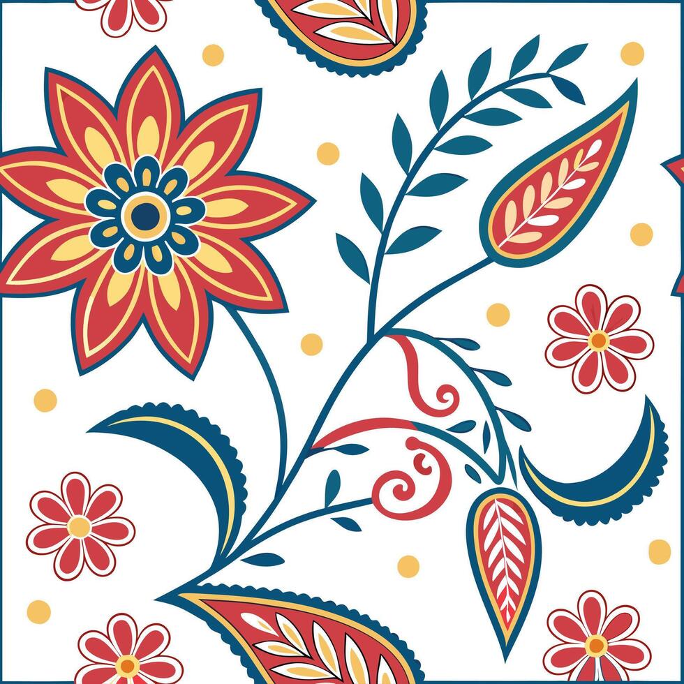 Ethnic patterns seamless design with floral motifs and bright colors for a vibrant lively cultural look Clean vector