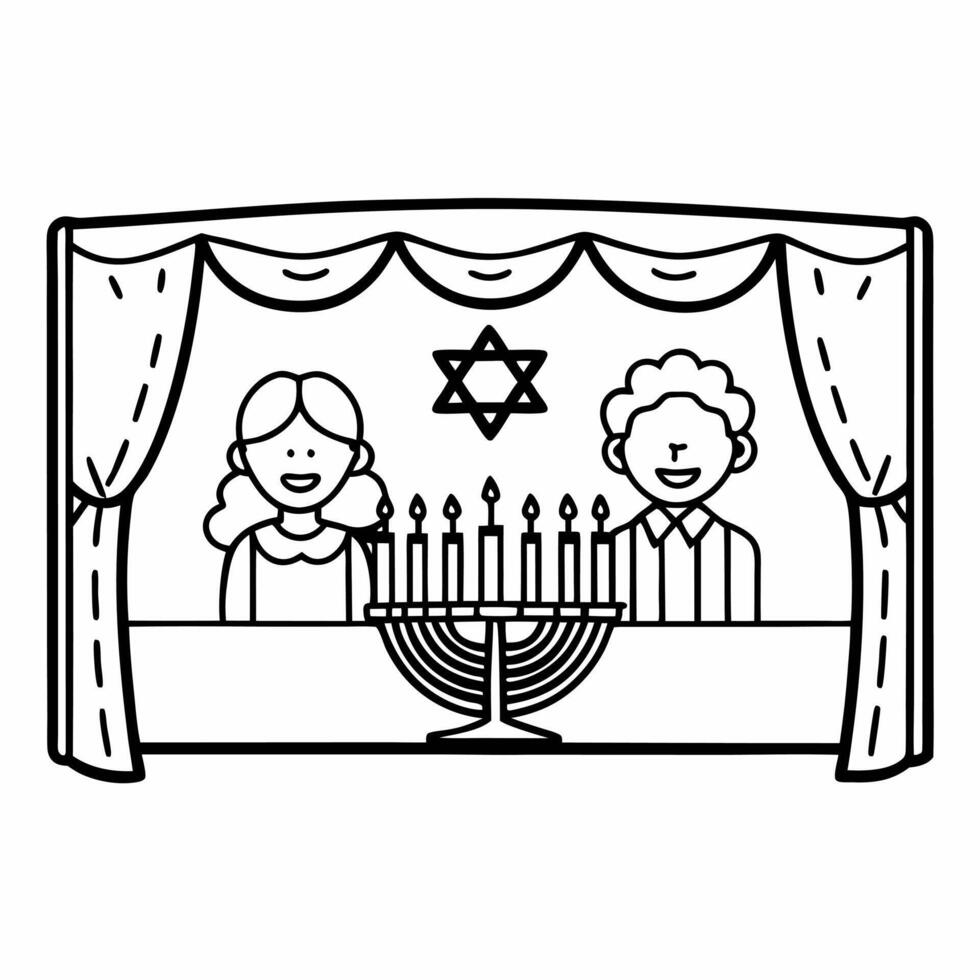 Family playing dreidel around the menorah candid Hanukkah game Clean Set 2 vector
