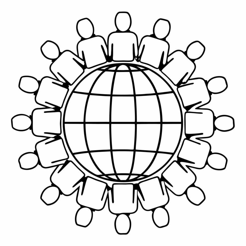 Flat Abstract glowing globe surrounded by digital human figures for Human Rights Day Clean vector