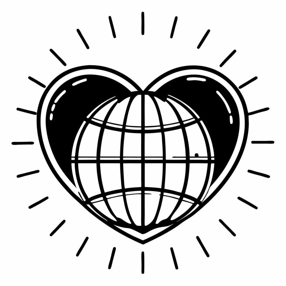 Flat A glowing heart and globe floating together symbolizing global love and human rights Clean vector