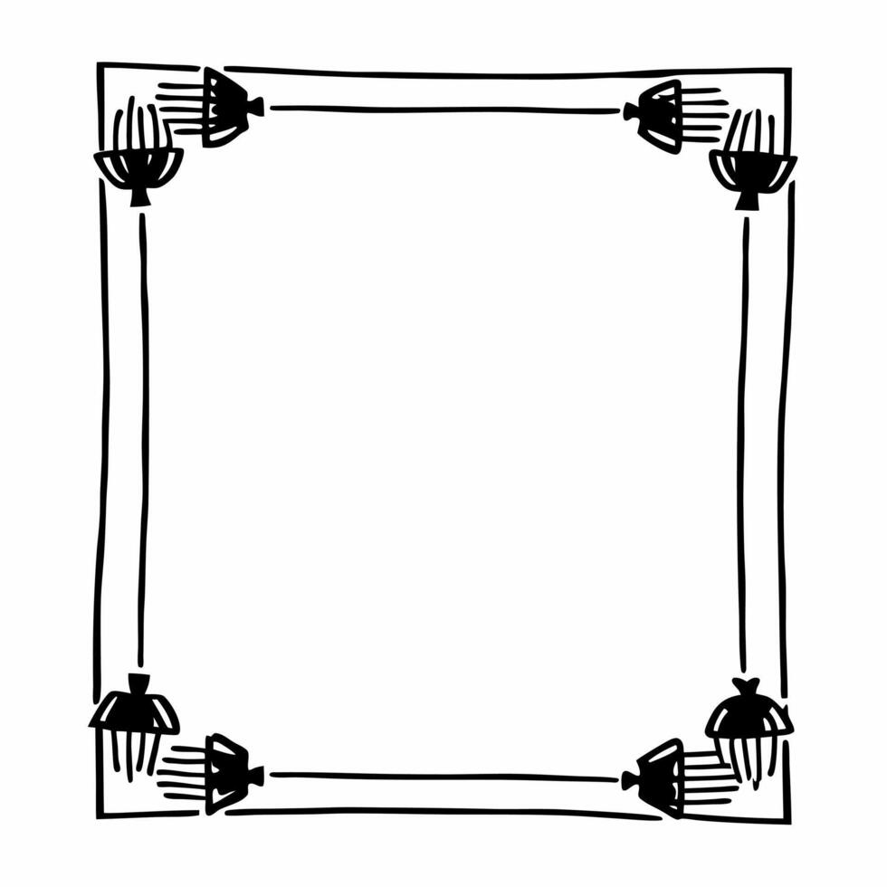 Flat Border frame with dreidel and menorah symbols white copy space Clean vector