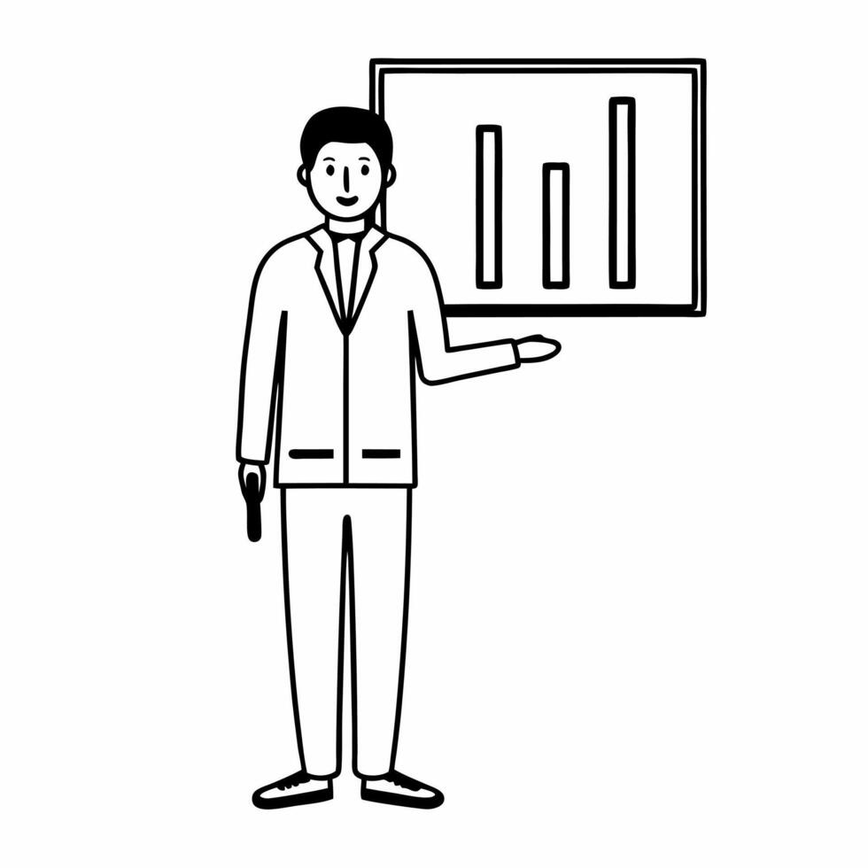 Flat Candid Businessman Presenting Retail Data Clean vector