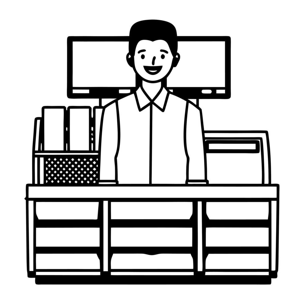 Flat Candid Shopper Cashing Out at Clearance Sale Clean vector