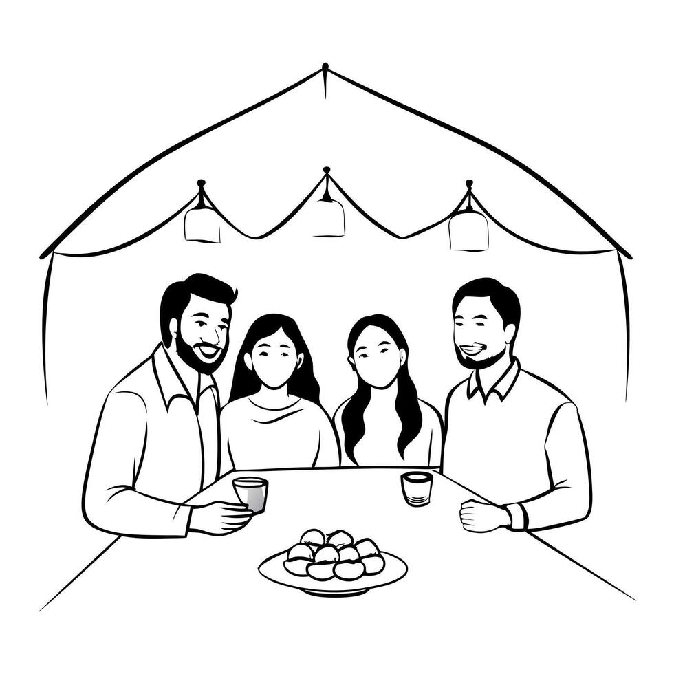 Flat Candid shot of a family sharing sweets during Labh Pancham Clean vector