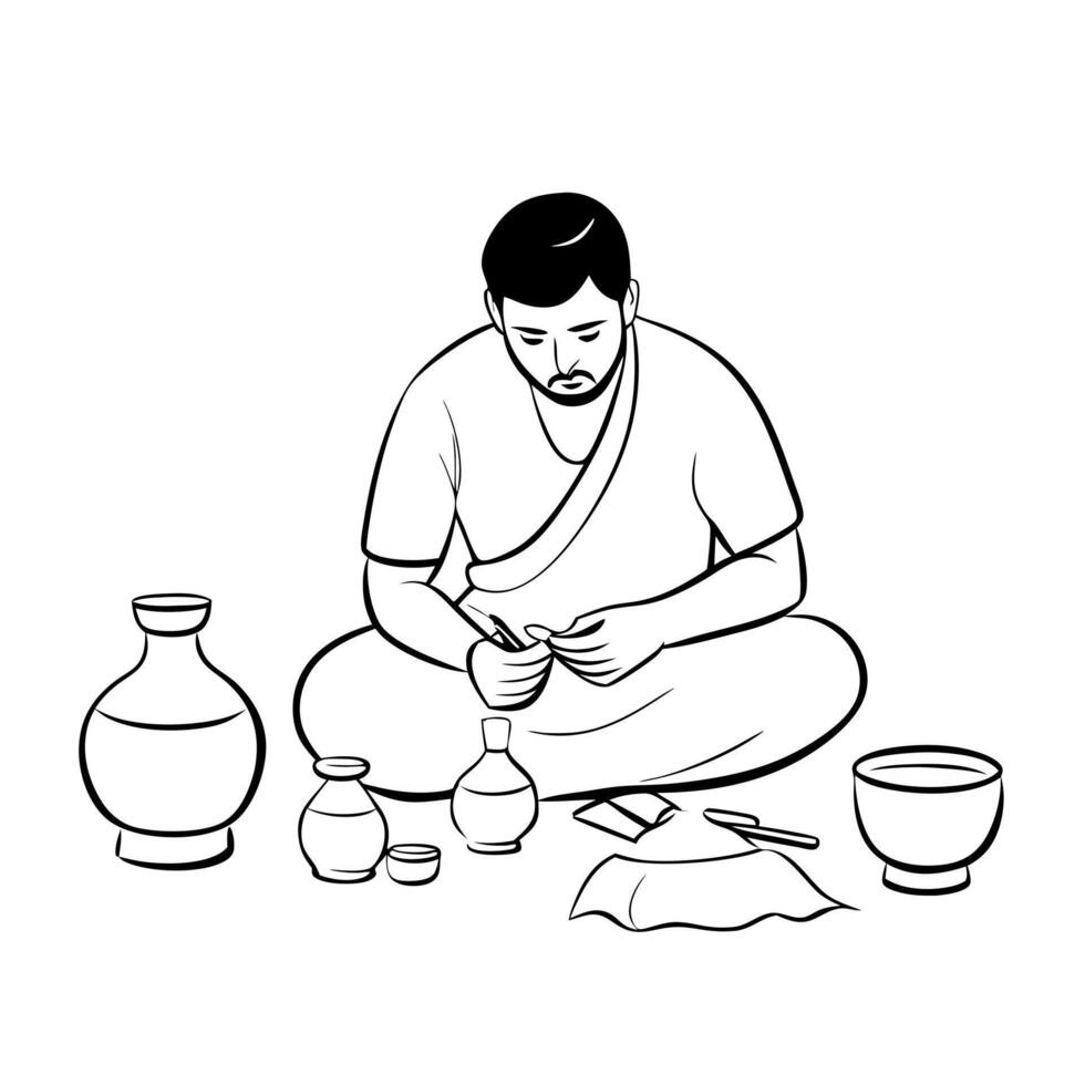 Flat Candid shot of artisans crafting traditional items for Labh Pancham Clean vector