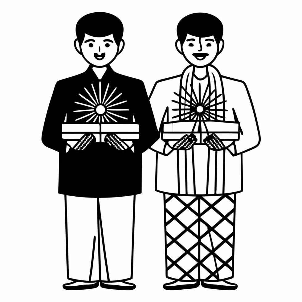 Flat Candid shot of friends exchanging Diwali gifts with glowing expressions and festive lighting in the background Clean vector