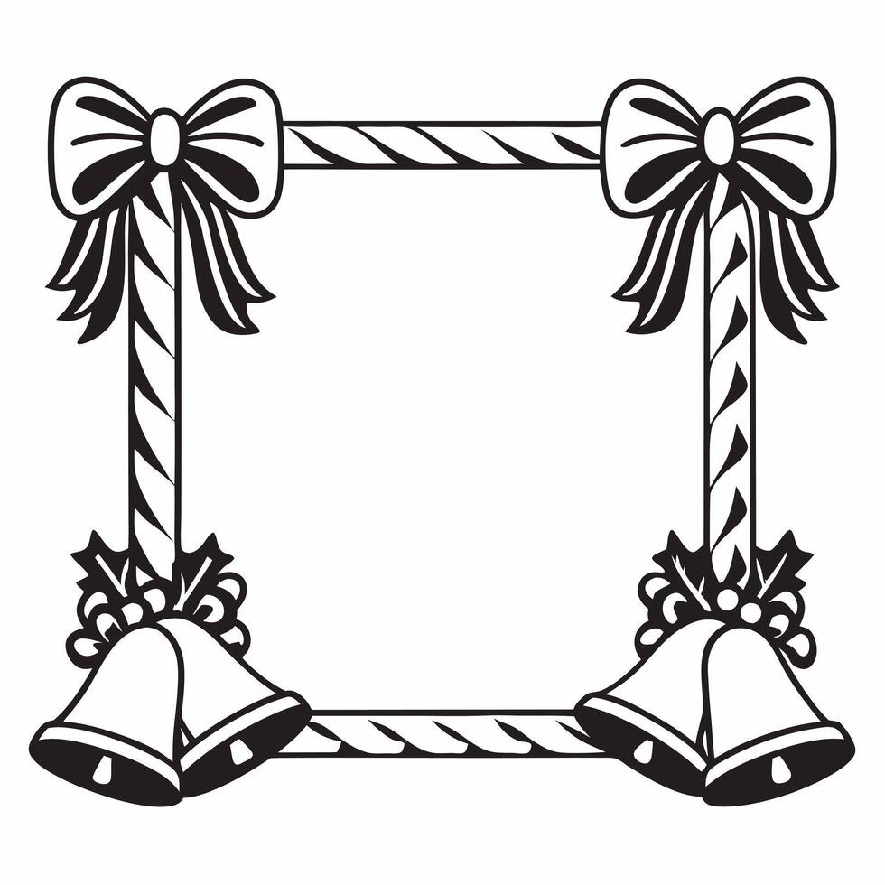 Flat Christmas bells and ribbon frame with copy space for holiday greetings Clean vector