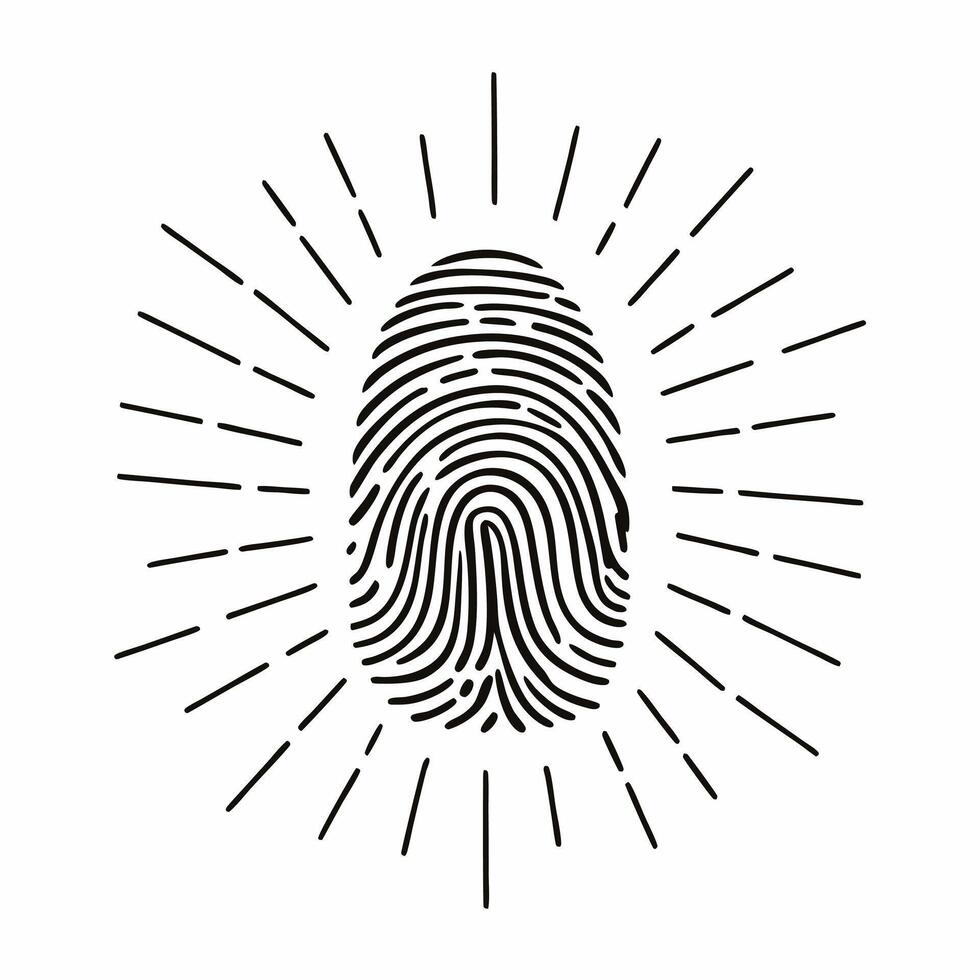 Flat Close up of a glowing fingerprint scan symbolizing human identity and rights Clean vector