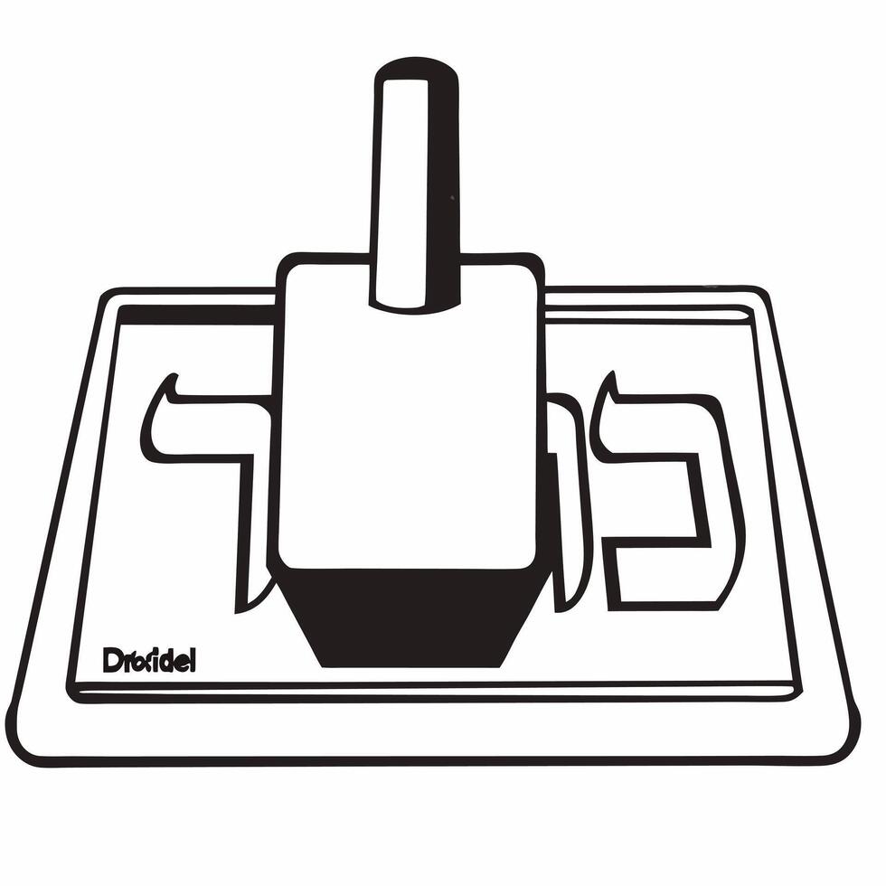Flat Close up of dreidel landing on holographic Hebrew letter in a digital setting Clean vector