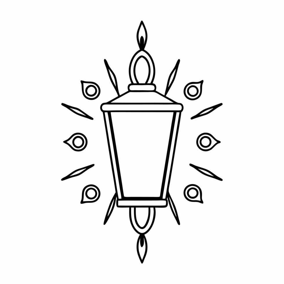 Flat Diwali lantern and floating rangoli elements with glowing accents isolated on white background Clean vector