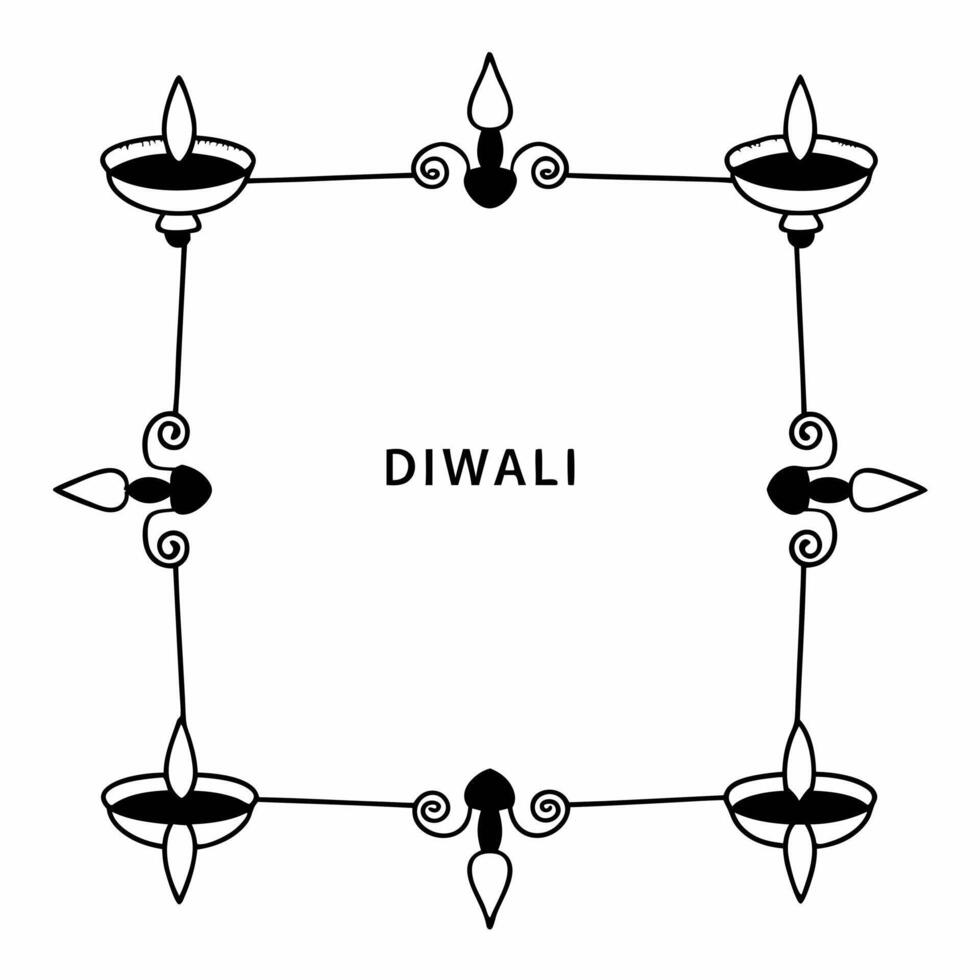 Flat Diwali lanterns and Swastik motifs border frame with sacred wording offering holy copy space in the center Clean Set 2 vector