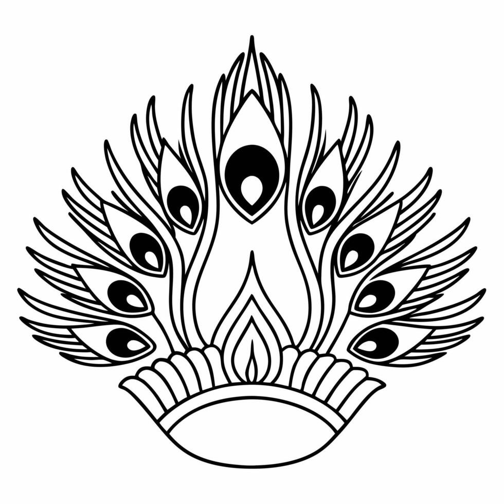 Flat Diwali peacock feathers and diyas framing a serene copy space with Diwali Joy wording Clean vector