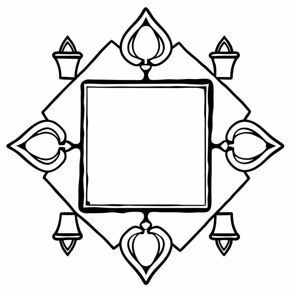 Flat Diwali lanterns and Ganesha motifs border frame with blessing wording providing a spiritual copy space in the center Clean Set 2 vector