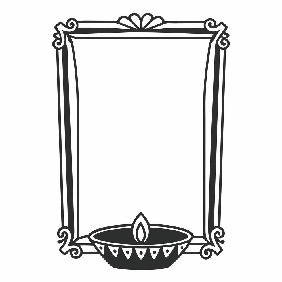 Flat Diya Lamp and Rangoli Border with Copy Space Clean vector