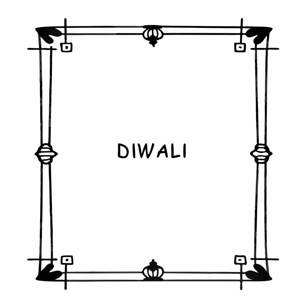 Flat Diwali lanterns and torans border frame with celebratory wording offering ample copy space in the center Clean vector