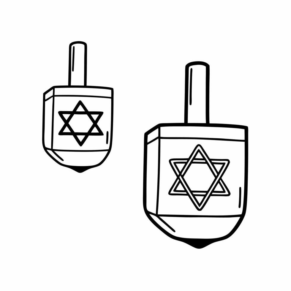 Flat Dreidel and Star of David spinning mid air isolated on white background Clean vector