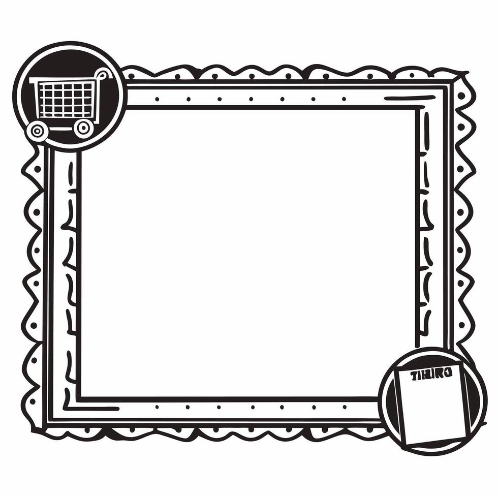 Flat Elegant Border Frame with Shopping Cart and Invoice Icon Clean vector