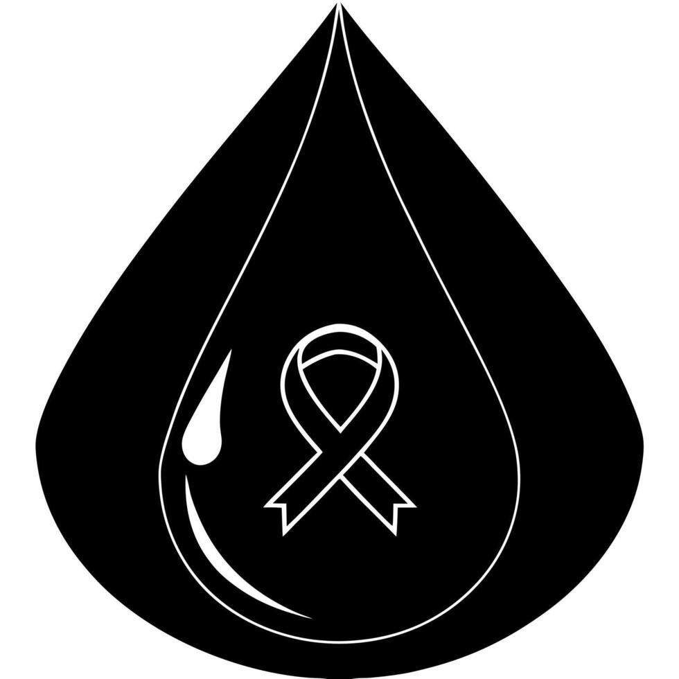 Flat Floating blood drop icon and awareness ribbon Clean vector