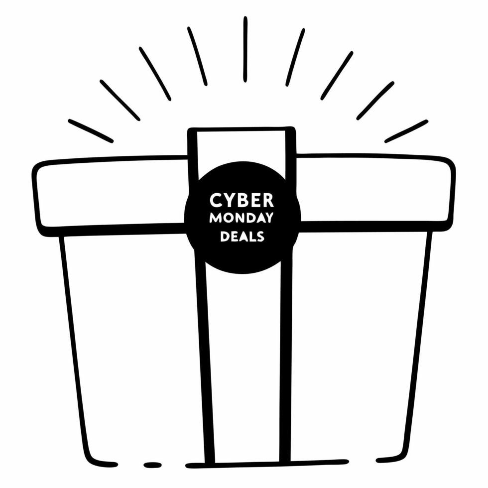 Flat Floating gift box with glowing discount label for Cyber Monday Clean vector