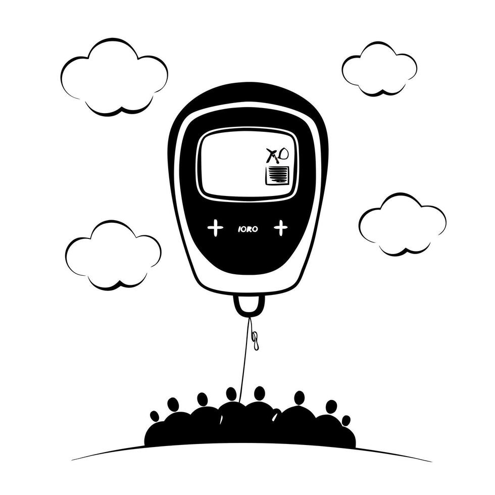 Flat Floating glucose meter and diabetes education icon Clean Set 2 vector
