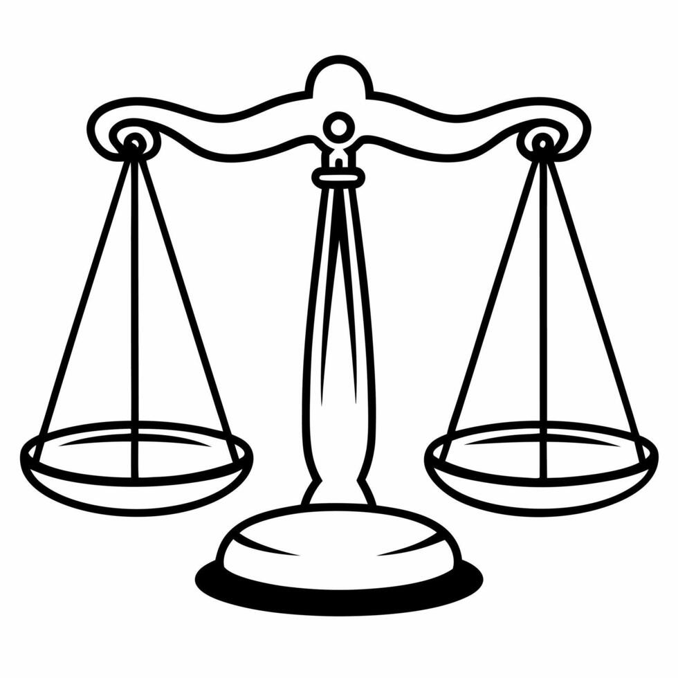 Flat Floating holographic balance scales with glowing rights symbols copy space Clean vector